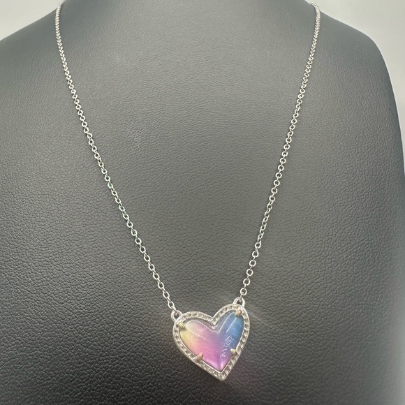 Kendra Scott Jewelry - Kendra Scott Ari Heart Pendant Necklace Rainbow Iridescent Stone Silver Tone